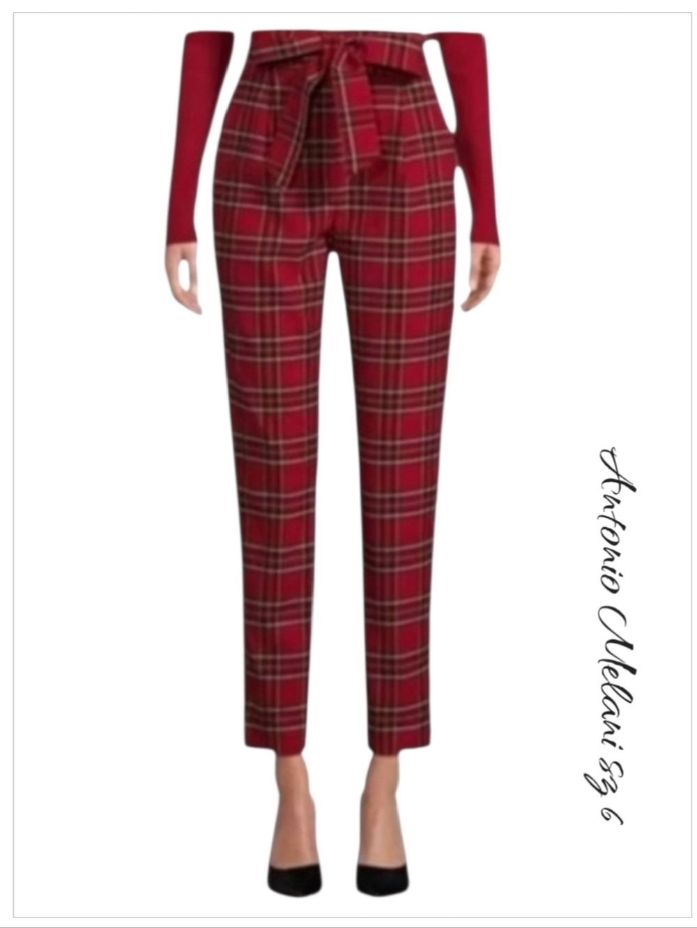 Antonio Melani Plaid Red Pants Straight Leg High Rise Holiday  NWT Sz 6